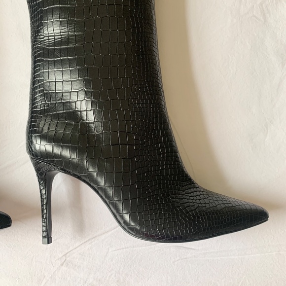 Schutz Maryana High Heel Leather Crocodile-Embossed Boot Black 7.5 - Picture 9 of 16
